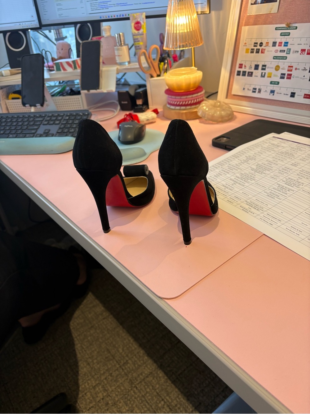 Christian Louboutin Black Suede D'Orsay Pumps with Red Soles